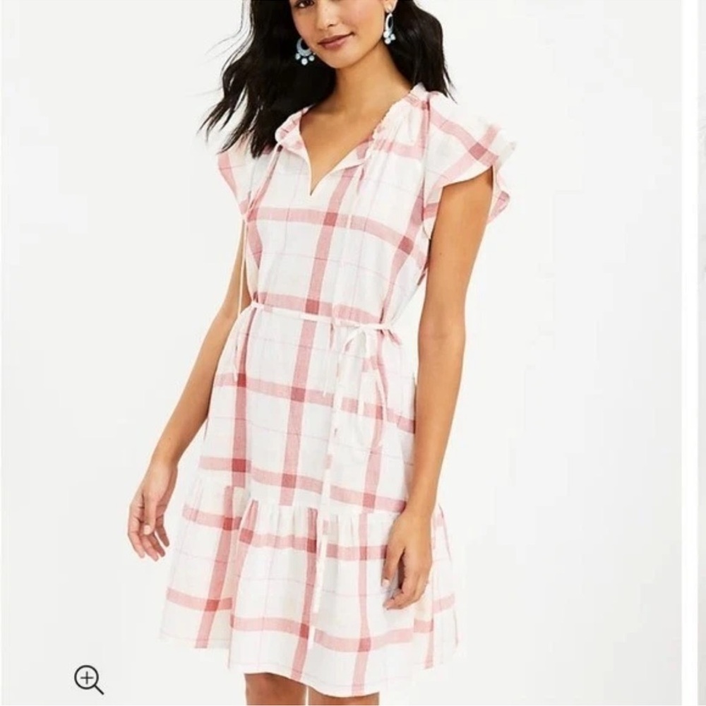 LOFT Loft Plaid Flutter Tie Neck
Dress